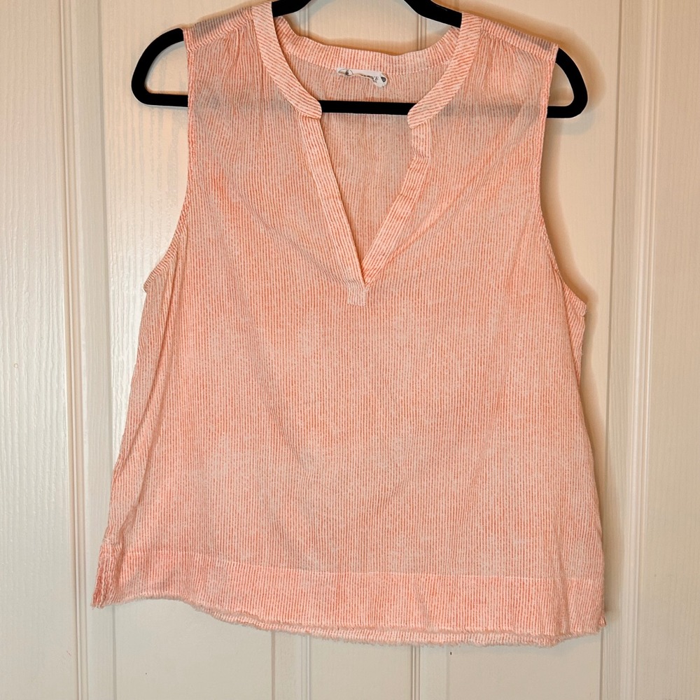 Carve Designs Orange White Striped Sleeveless Gauze Top Organic Cotton Large